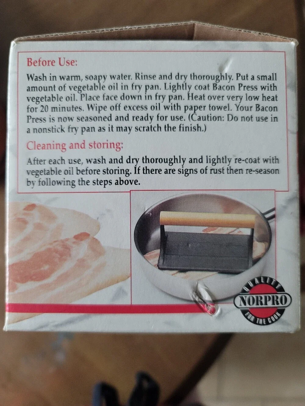 Norpro Cast Iron Bacon Grill Press with Box - Model 1400